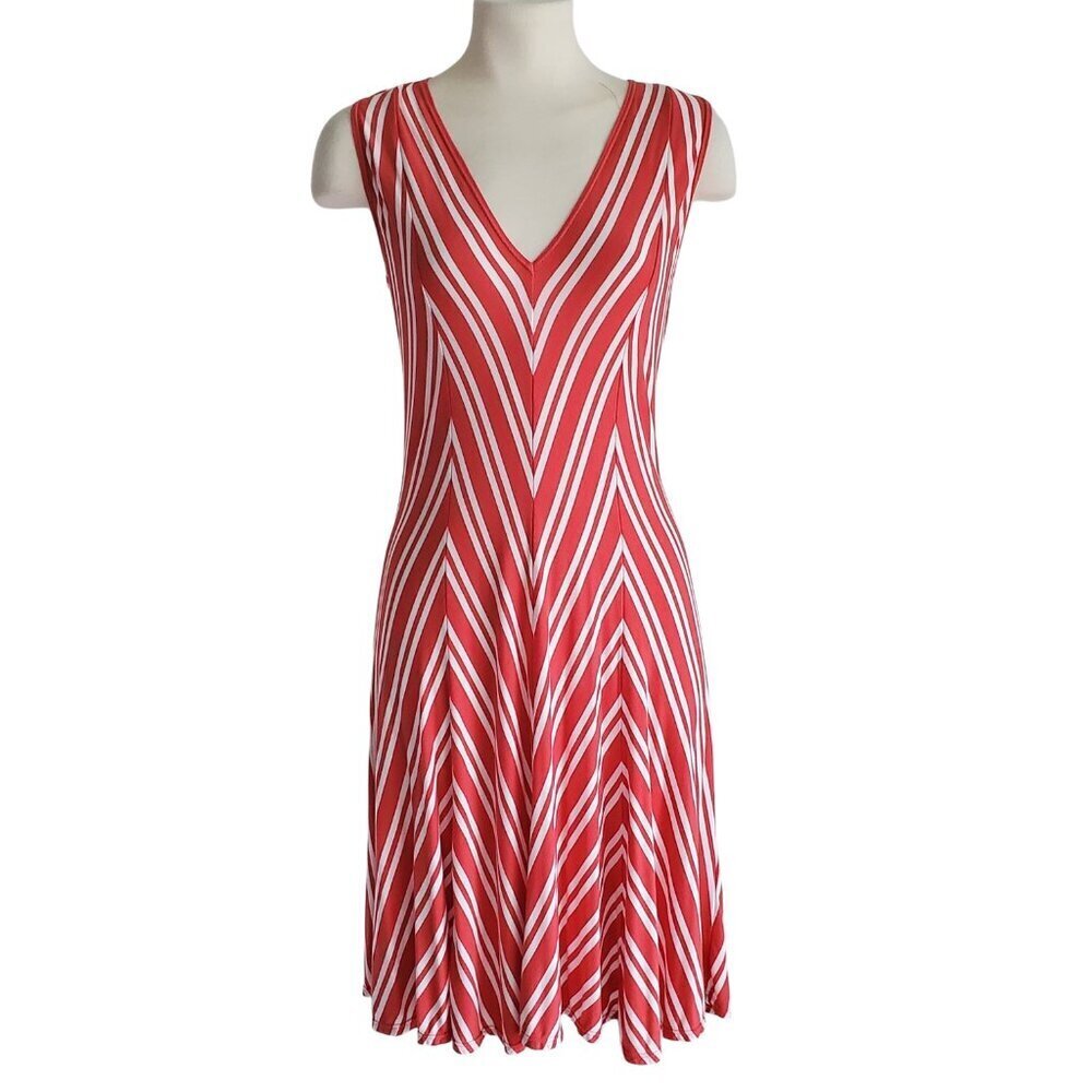 Max Studio Fit & Flare Candy Cane Red & White Stripe Deep V Neck Dress Size S